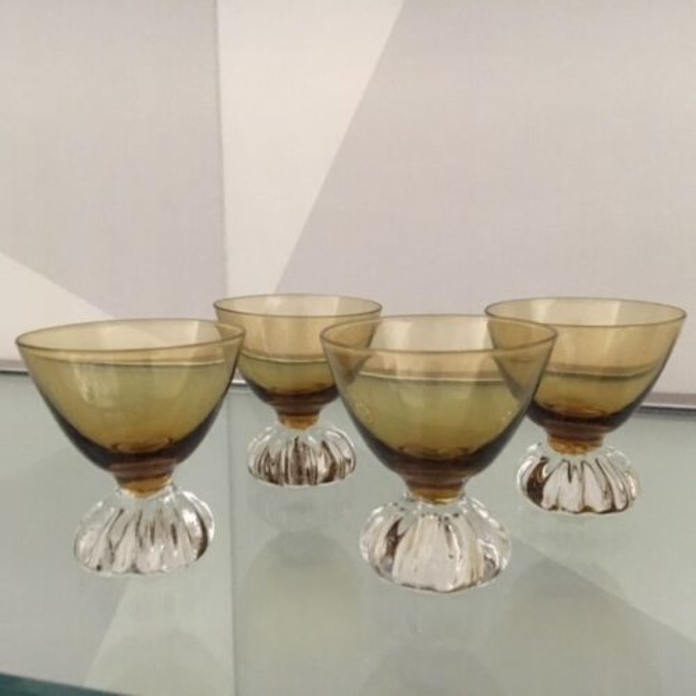 Vintage Retro Amber Aperitif Liqueur Shot Glasses Set of Four